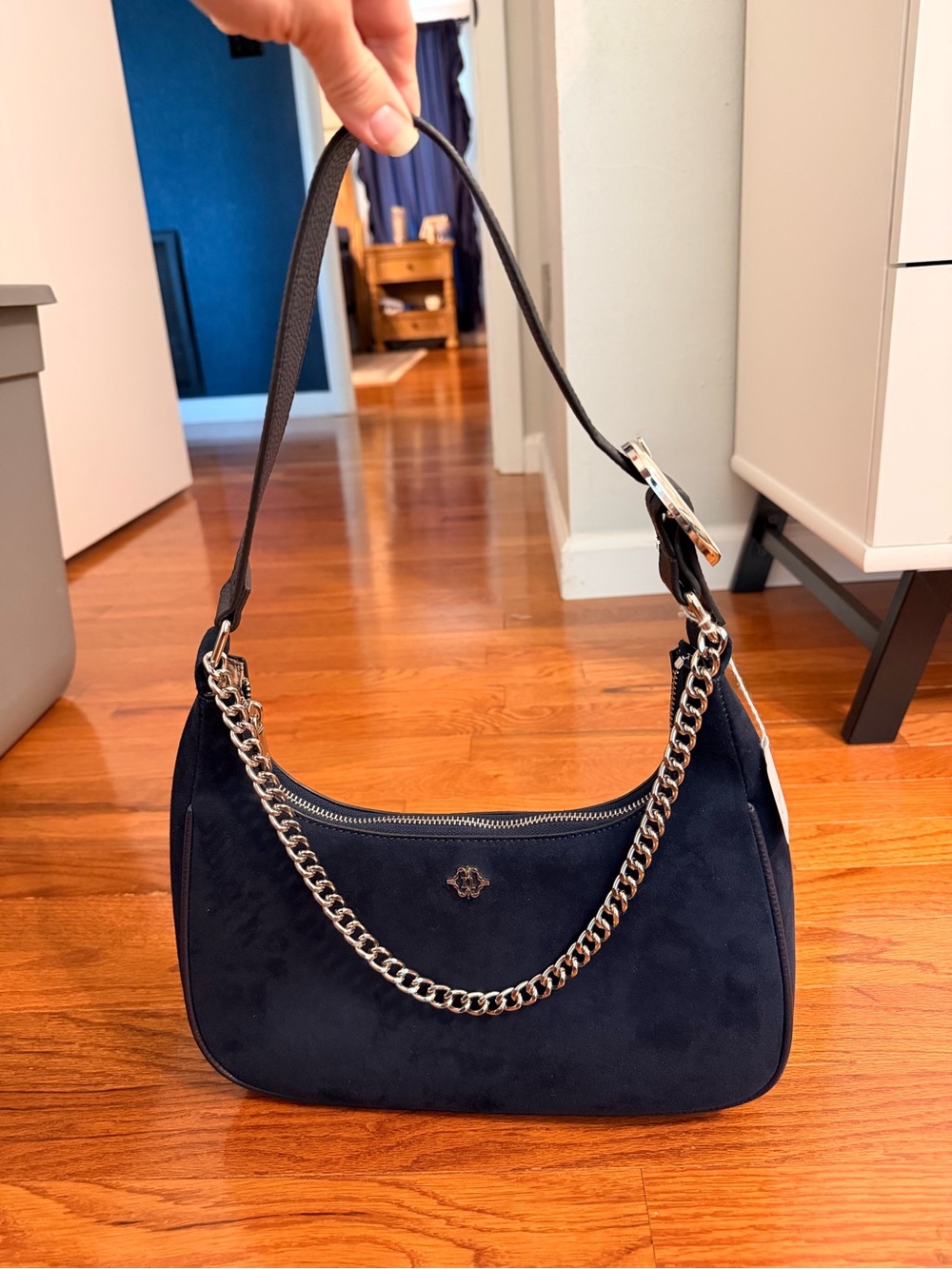 Nanette Lepore Navy Shoulder Bag with Silver Chain